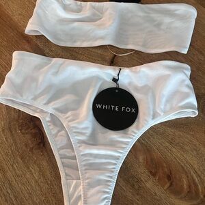 White Fox Boutique White Bandeau and High-Waist Set